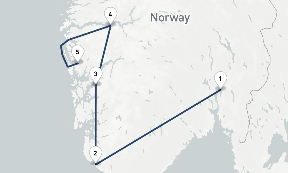 7 days, one-way from Oslo to Bergen 8日間