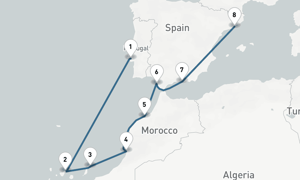 9 days, one-way from Lisbon to Barcelona 10日間