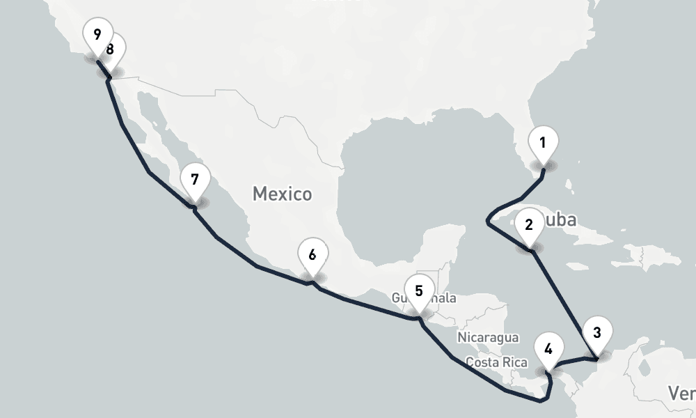 15 days, one-way from Miami to Los Angeles 16日間