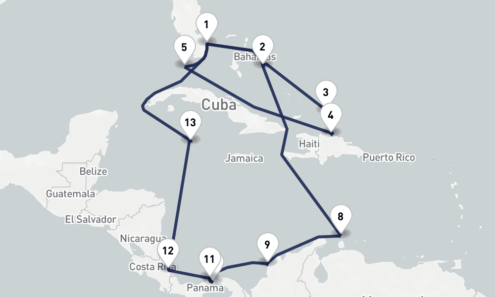 19 days, round-trip Panama Canal Holiday Amber Cove Costa Rica 20日間