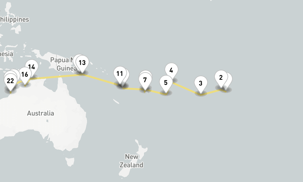 38 days, one-way from Papeete to Broome WA 39日間