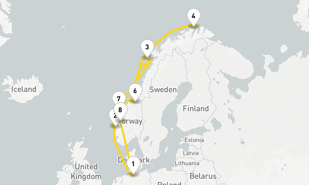12 days, round-trip Northern Europe Fjords from Hamburg 13日間