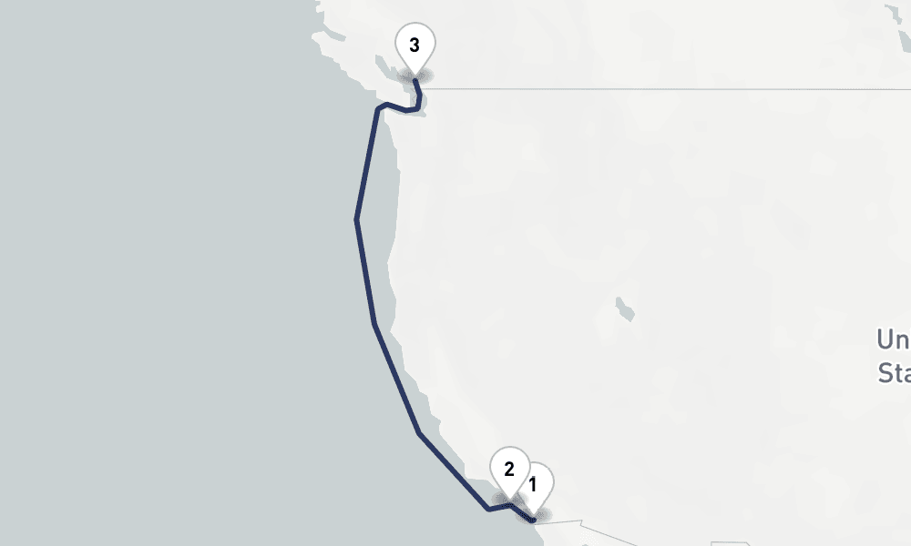 4 days, one-way from San Diego to Vancouver 5日間
