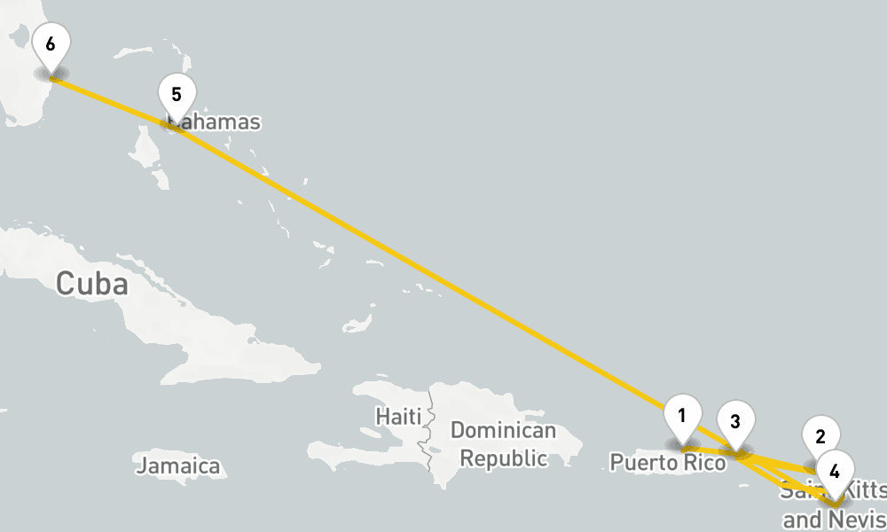 7 days, one-way from San Juan to Fort Lauderdale 8日間