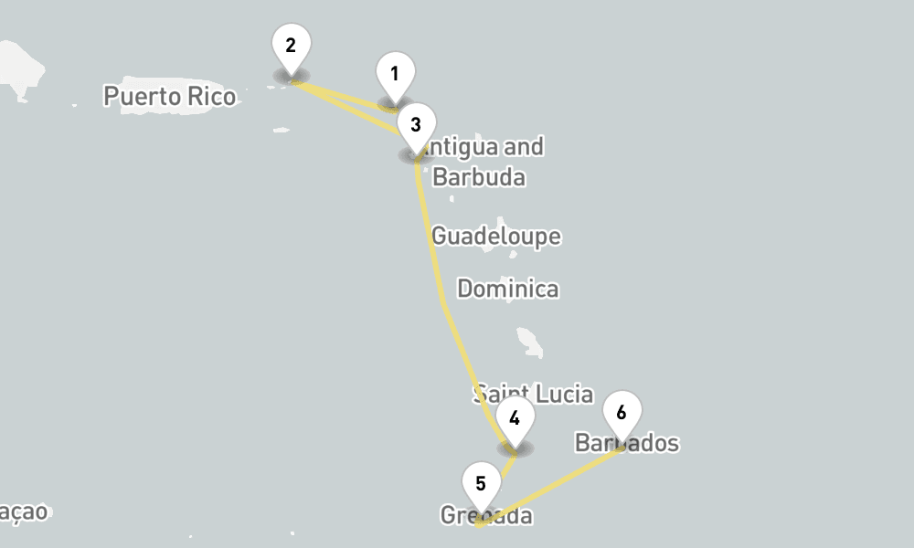 7 days, one-way from Philipsburg St Maarten to Bridgetown 8日間