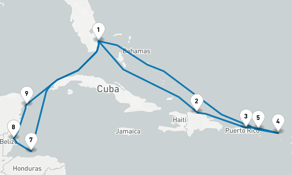 14 days, round-trip EasternWestern Caribbean Adventurer 15日間