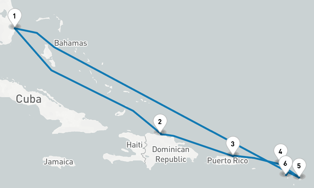 10 days, round-trip Eastern Caribbean with St. Kitts 11日間