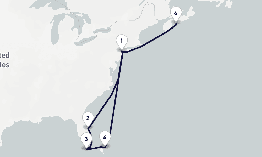 9 days, one-way from New York to Halifax 10日間