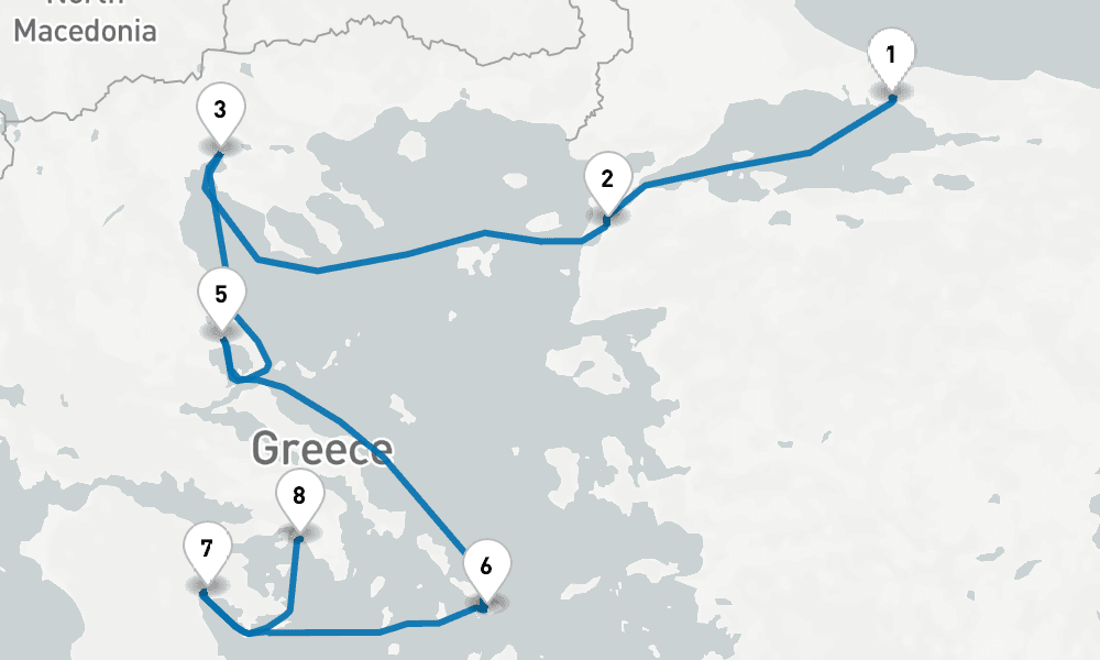 7 days, one-way from Istanbul to Piraeus-Athens 8日間