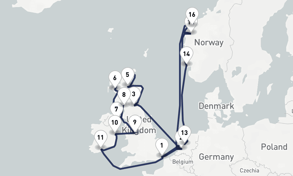 22 days, one-way from Dover to Rotterdam 23日間