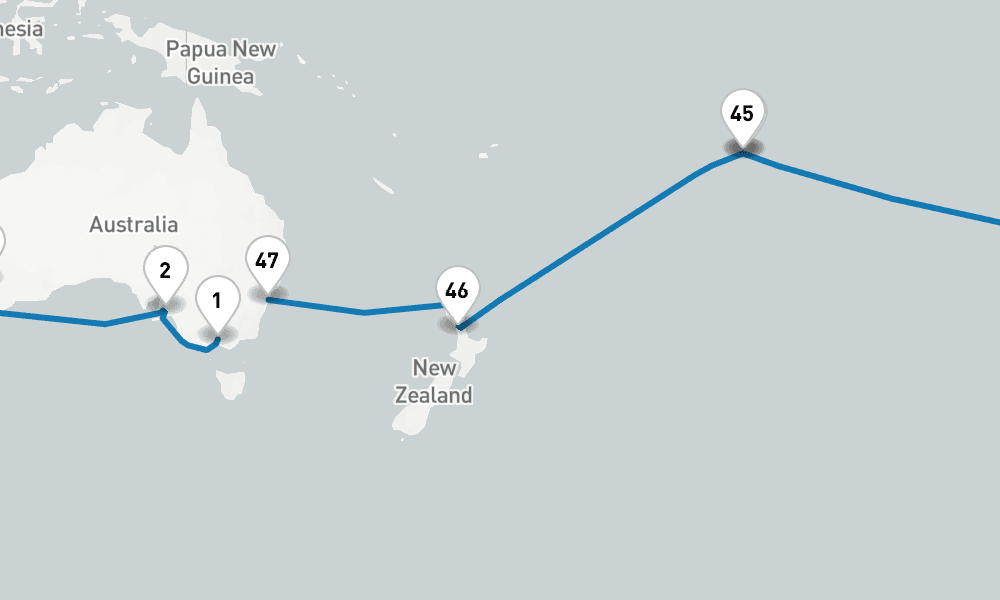 113 days, one-way from Melbourne to Sydney 114日間
