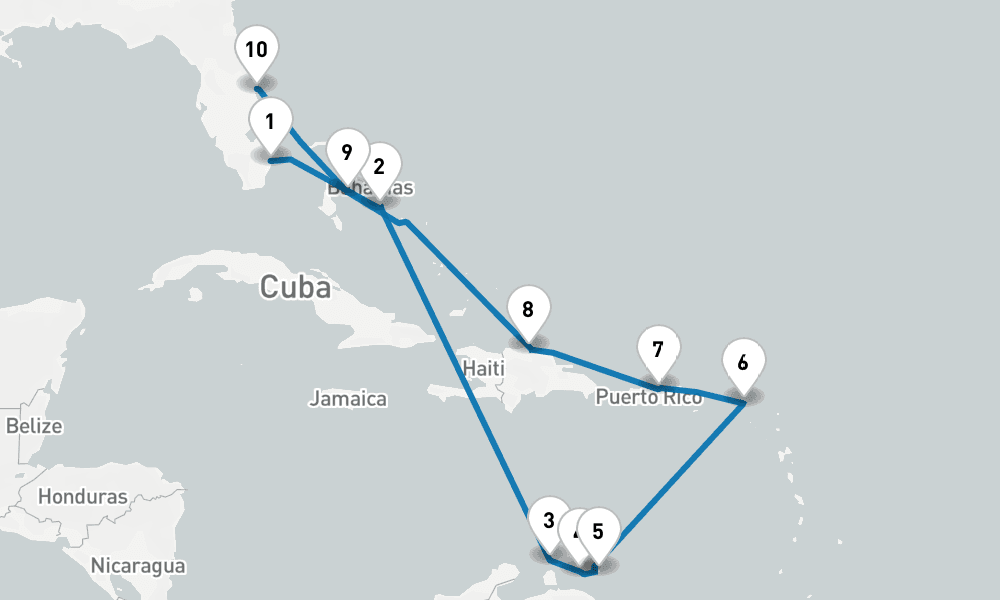 13 days, one-way from Fort Lauderdale to Port Canaveral 14日間