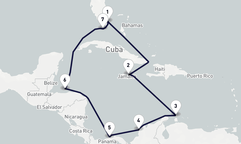 11 days, round-trip Caribbean Bahamas 12日間