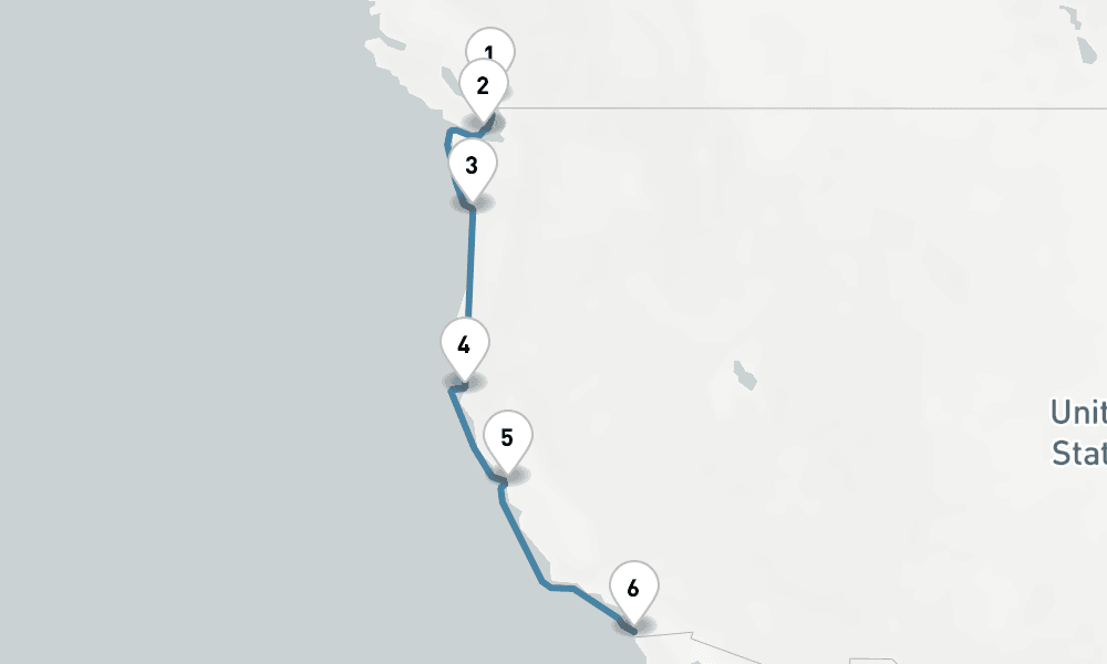 7 days, one-way from Vancouver to San Diego 8日間