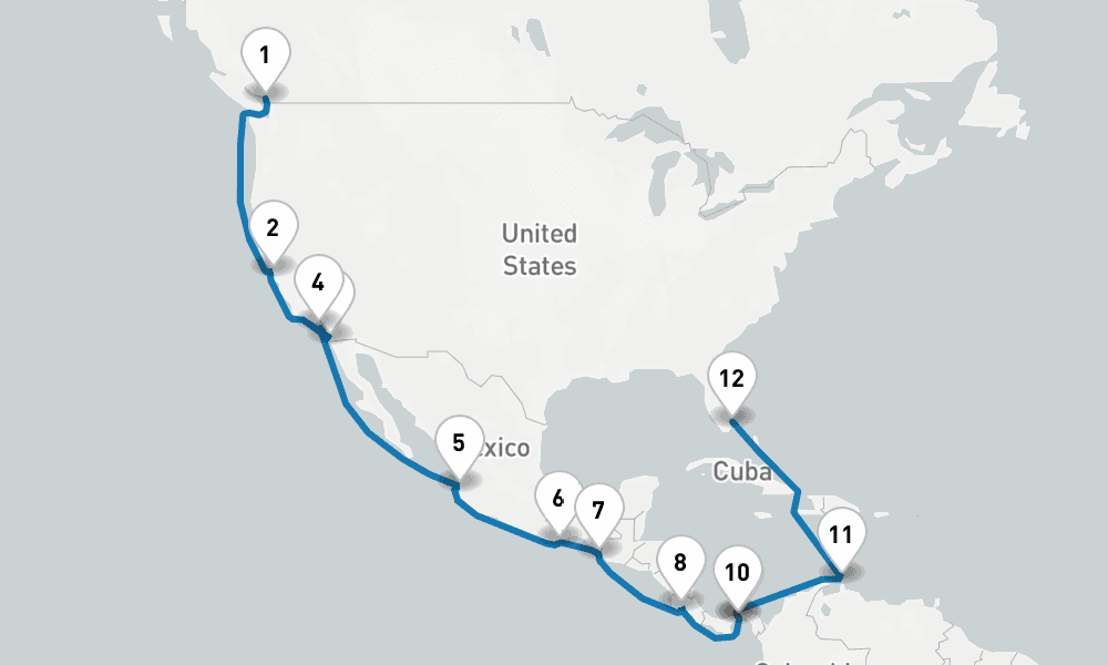 22 days, one-way from Vancouver to Fort Lauderdale 23日間