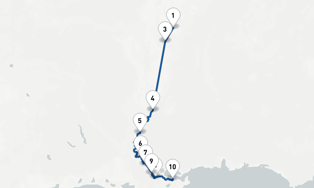 10 days, one-way from Memphis TN to New Orleans 11日間