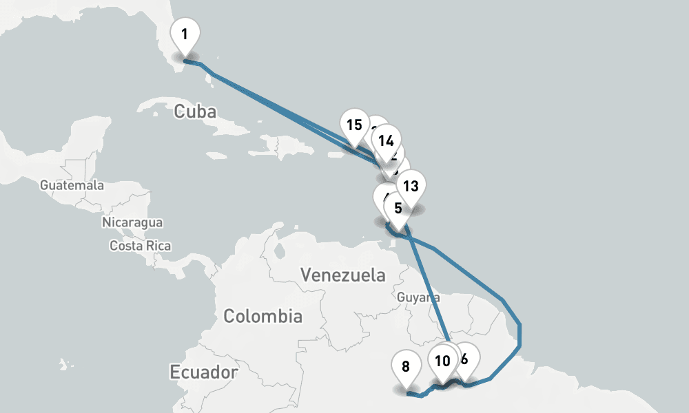 25 days, round-trip South America - Fort Lauderdale To Fort Lauderdale 26日間