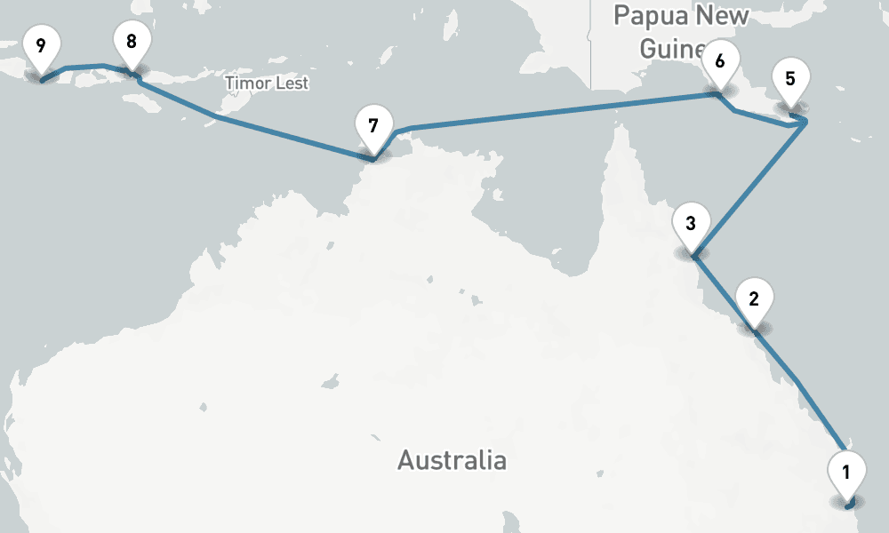 14 days, one-way from Brisbane to Benoa 15日間