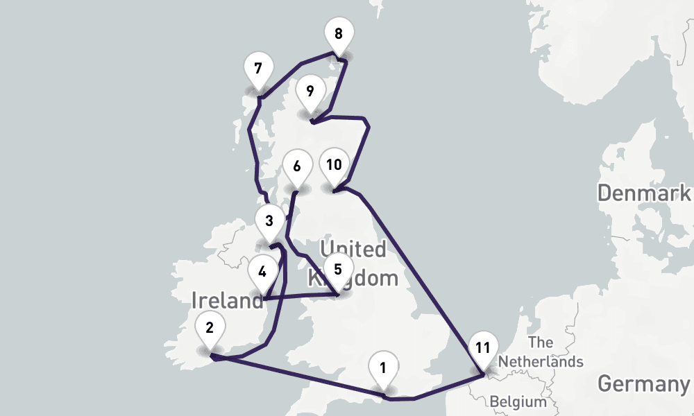 14 nights / 15 days, Portsmouth (England) Round trip