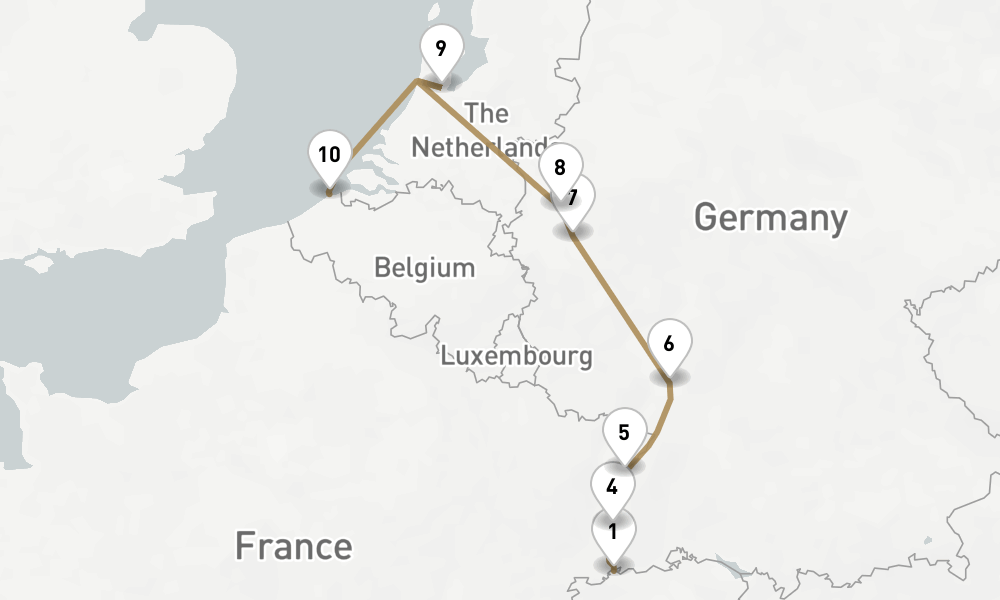 14 days, one-way from Basel to Zeebrugge 15日間