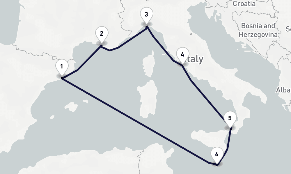 7 days, round-trip Mediterranean 8日間