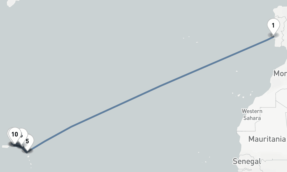 21 days, one-way from Lisbon to Philipsburg St Maarten 22日間