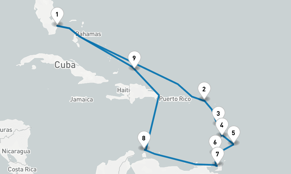 14 days, round-trip Circle Caribbean 15日間
