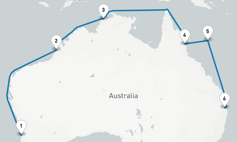 13 days, one-way from Fremantle to Brisbane 14日間