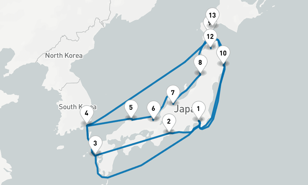 21 days, round-trip Grand Circle Japan Cherry Blossoms 22日間