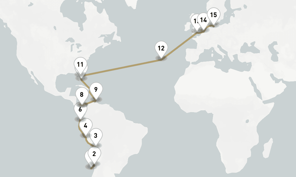 36 days, one-way from San Antonio to Hamburg 37日間