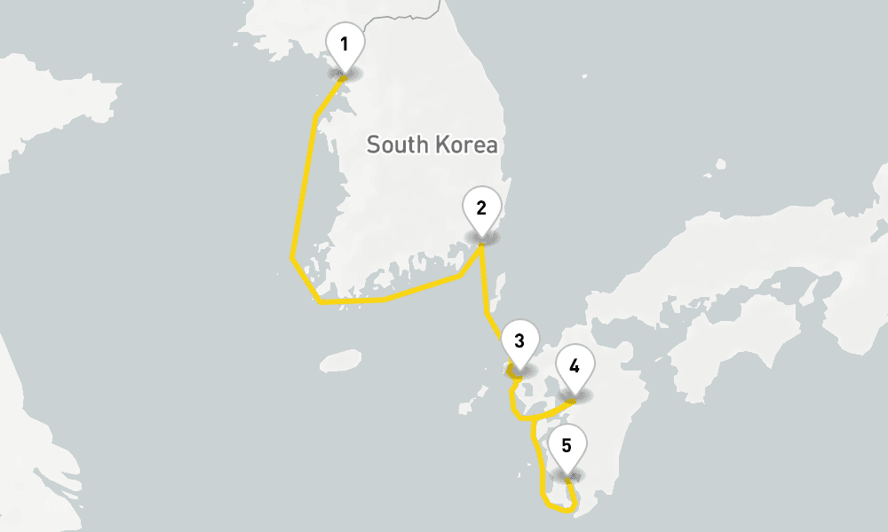 5 days, one-way from Incheon to Kagoshima City 6日間