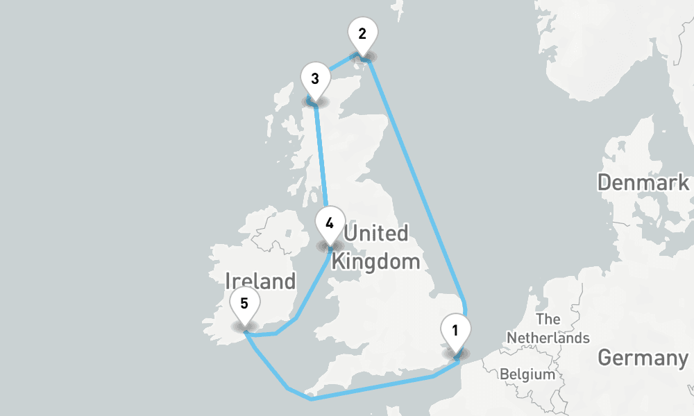 8 nights / 9 days, Dover (England) Round trip