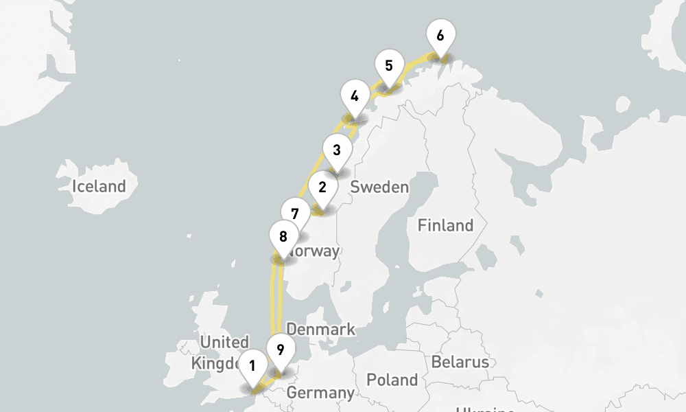 14 days, round-trip North Cape Norwegian Fjords 15日間