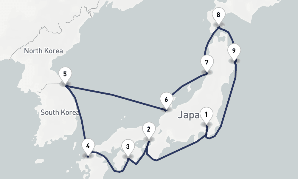 13 days, round-trip Circle Japan 14日間