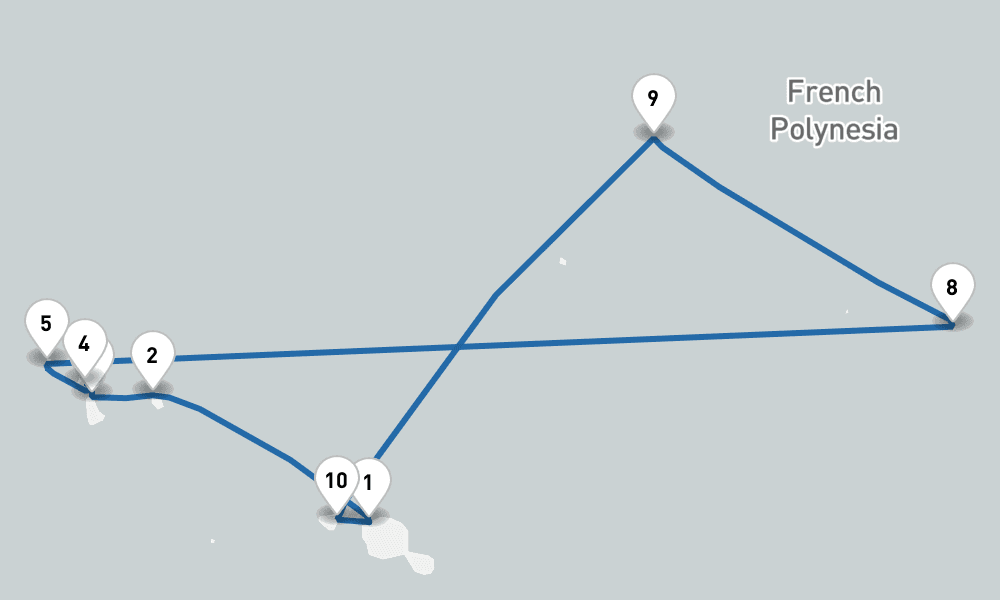 11 nights / 12 days, Papeete (Tahiti Island, French Polynesia) Round trip