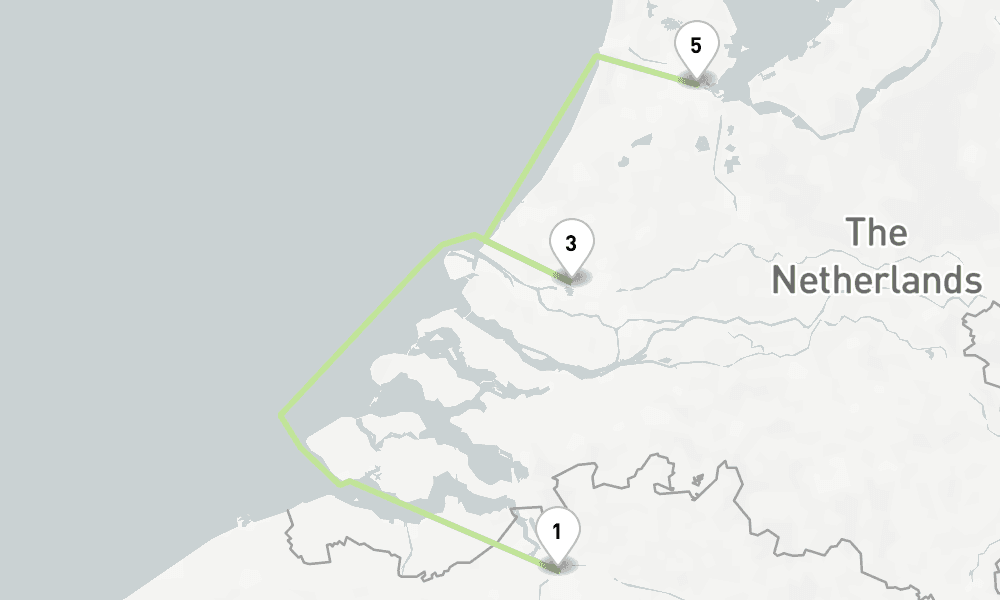 4 nights / 5 days, one-way from Antwerp to Amsterdam (Holland)
