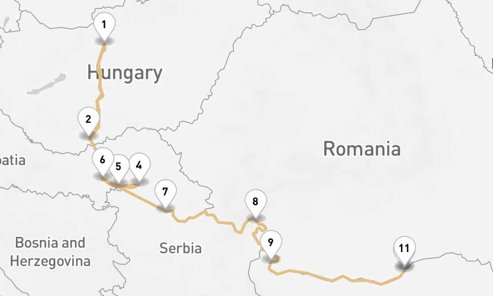 7 nights / 8 days, one-way from Budapest to Giurgiu