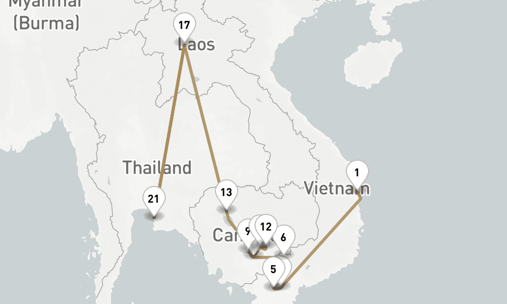 15 nights / 16 days, one-way from Phu My (Ho Chi Minh City / Saigon, Vietnam) to Laem Chabang (Bangkok, Thailand)
