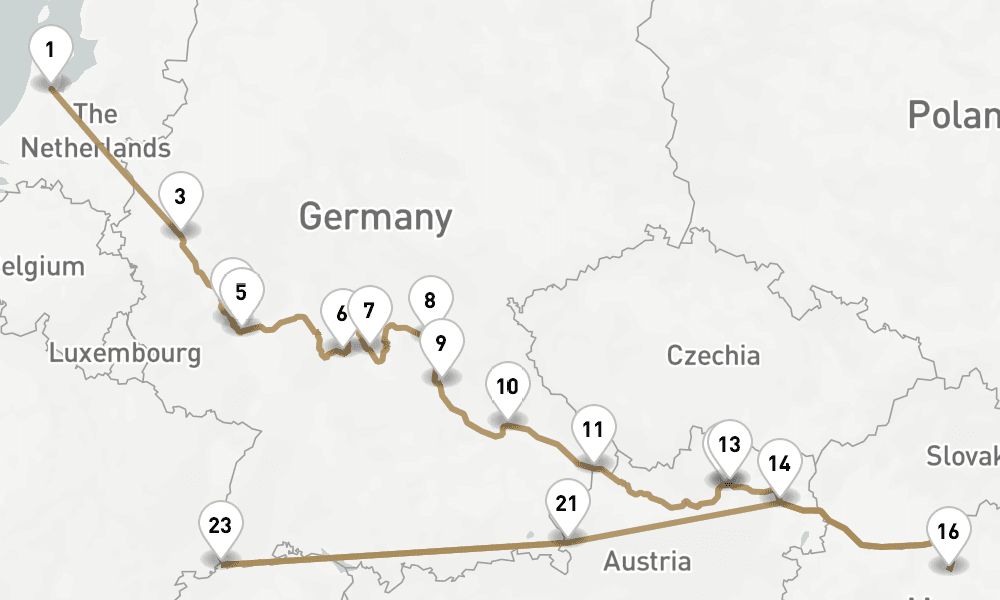 28 nights / 29 days, one-way from Amsterdam (Holland) to Basel