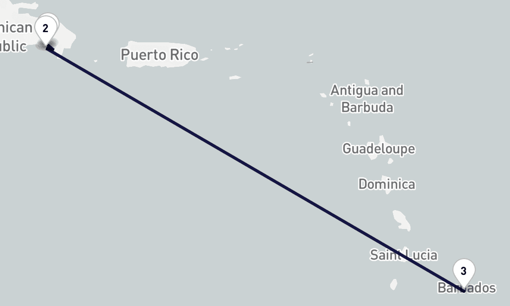 3 days, one-way from La Romana to Bridgetown 4日間