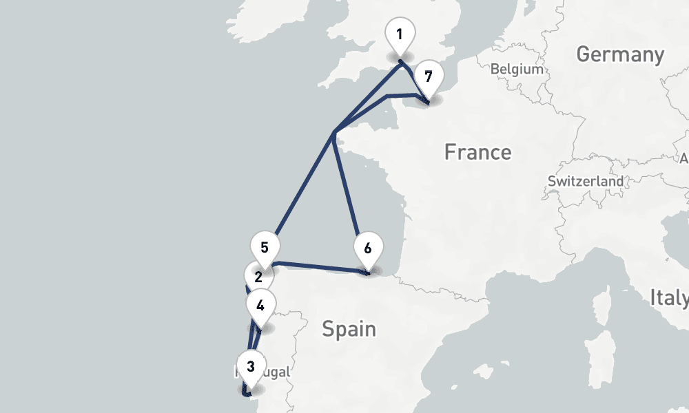 9 days, round-trip Spain, Portugal France 10日間