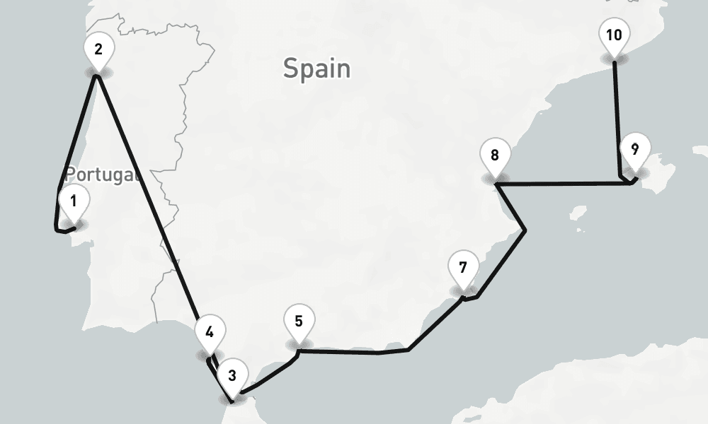 10 days, one-way from Lisbon to Barcelona 11日間