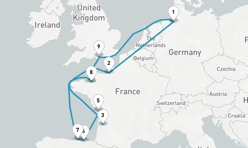 13 days, round-trip Westeuropas schonste Seiten 14日間