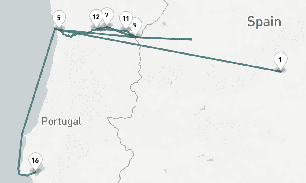 13 days, one-way from Madrid to Lisbon 14日間