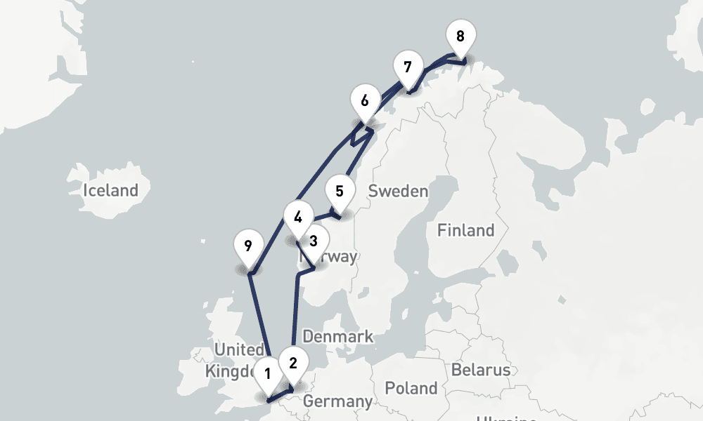 14 days, round-trip Arctic Circle Crossing North Cape Solstice 15日間