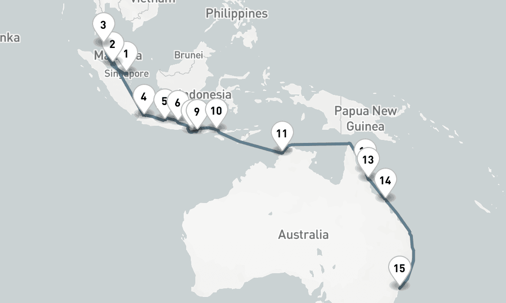 24 days, one-way from Singapore to Sydney 25日間