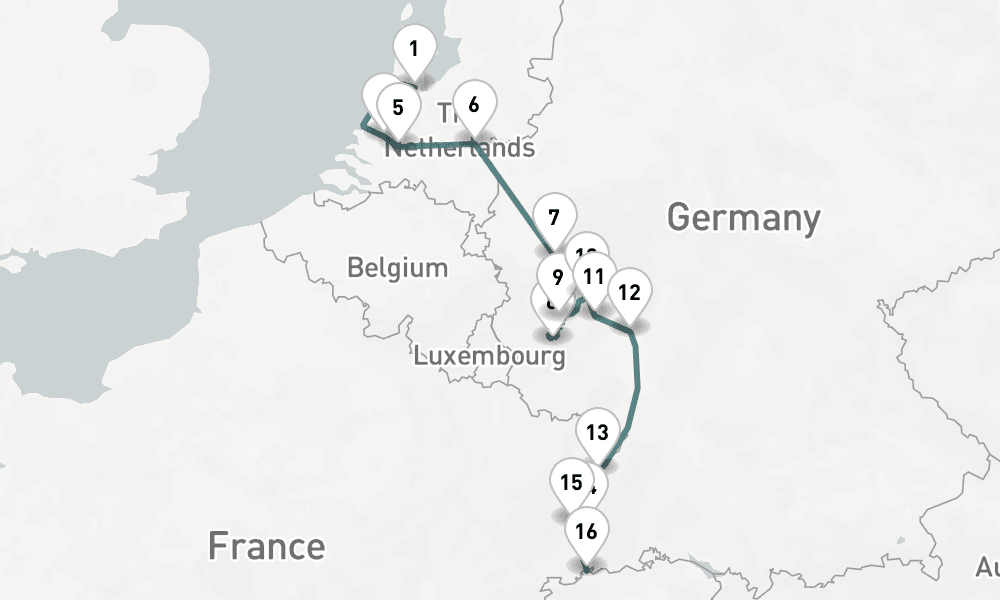 12 days, one-way from Amsterdam to Basel 13日間