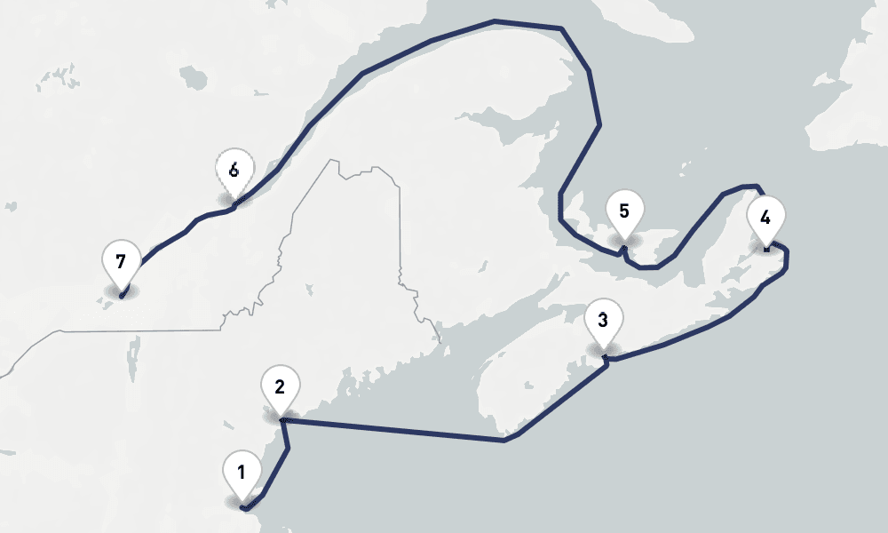 7 days, one-way from Boston to Montreal 8日間