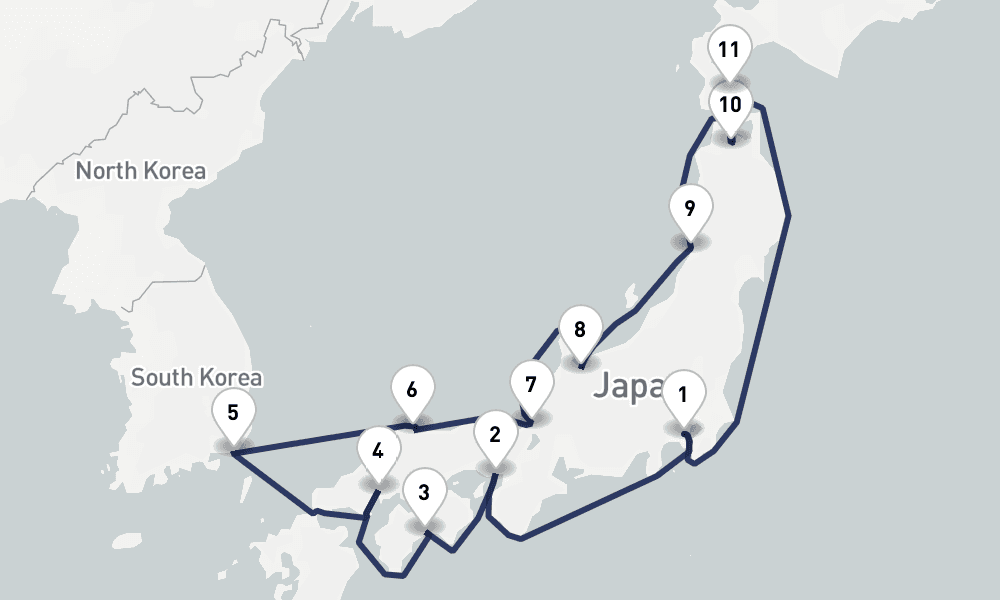 14 days, round-trip Circle Japan 15日間
