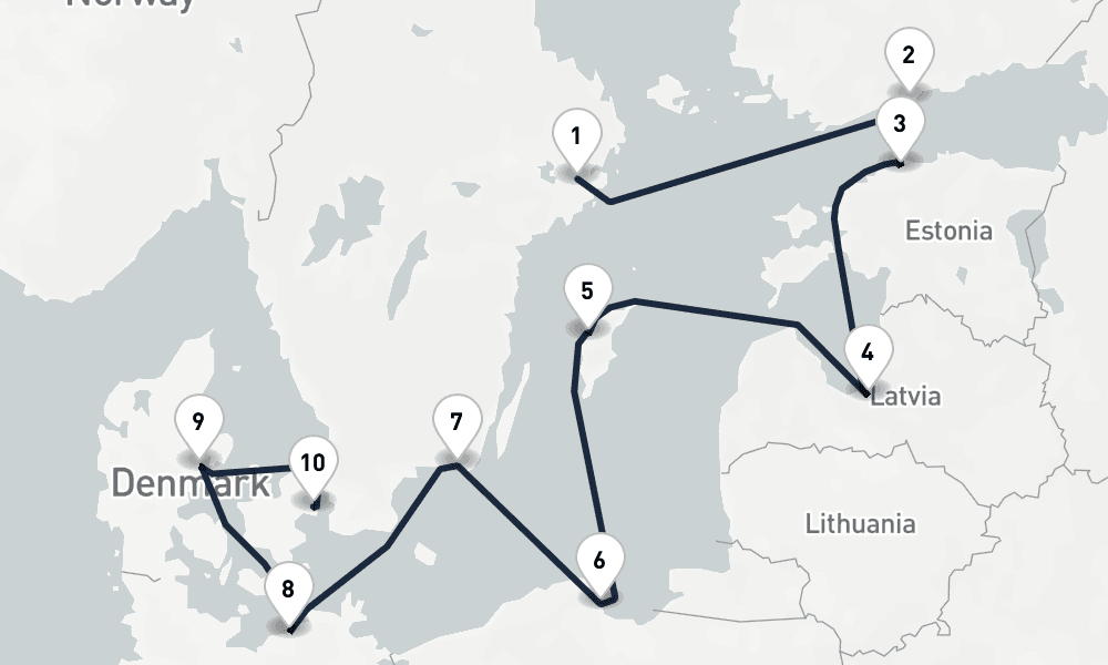10 days, one-way from Stockholm to Copenhagen 11日間